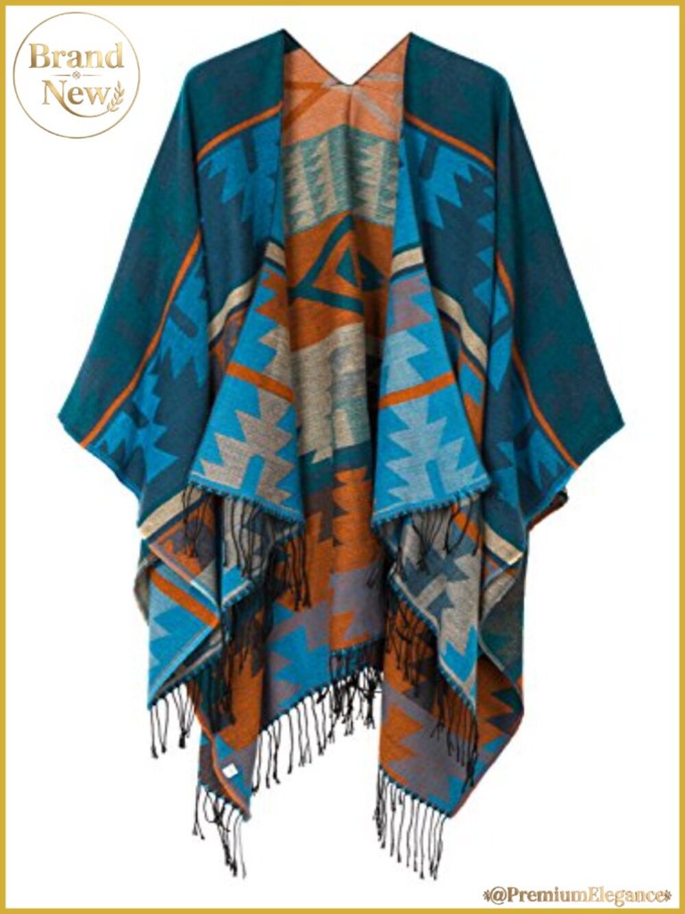 Womens Open Front Poncho Shawl Wrap Tassel Reversible Layer